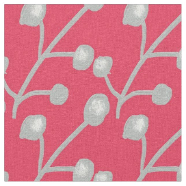 Silver Grey Patterned Foliage on Bright Pink Red Fabric (Close Up)