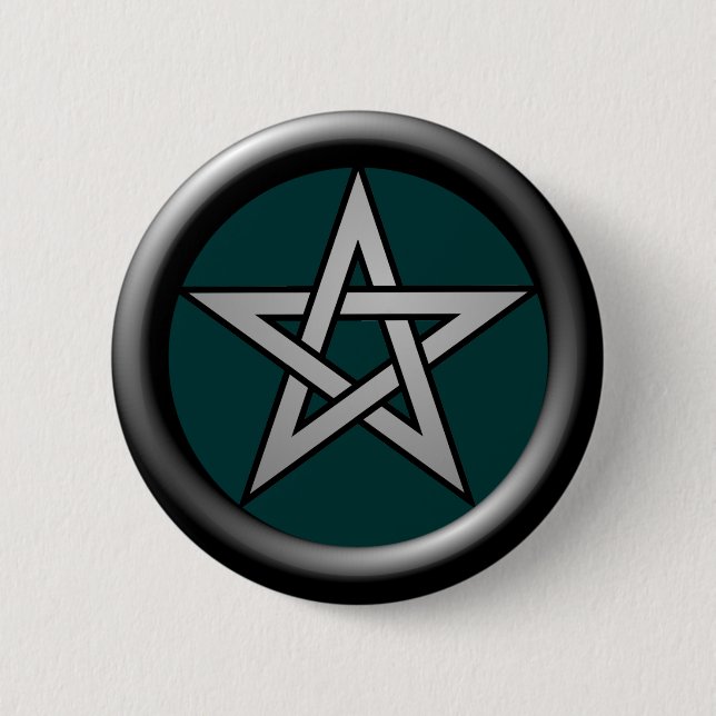 Silver Grey Pentagram on Drk Green Pinback Button (Front)