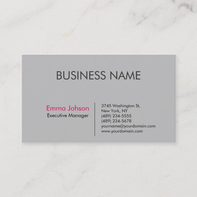 Silver Grey Pink Elegant Modern Simple Business Card (Front)