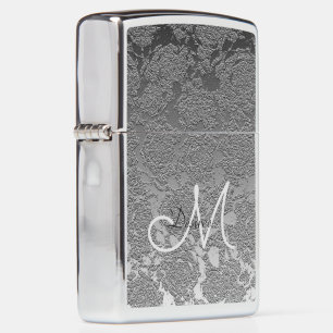 Silver Grey Printed Elegant Girly Monogram Initial Zippo Lighter