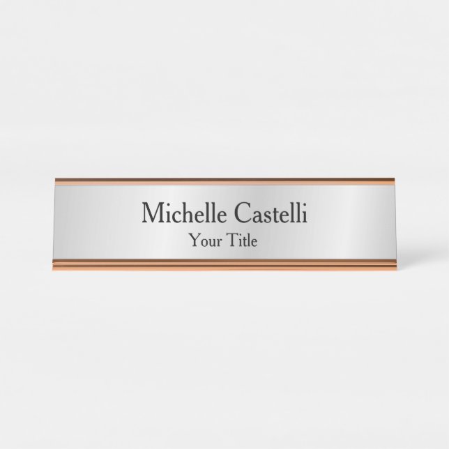 Silver Grey Professional Unique Classical Simple Desk Name Plate (Front)