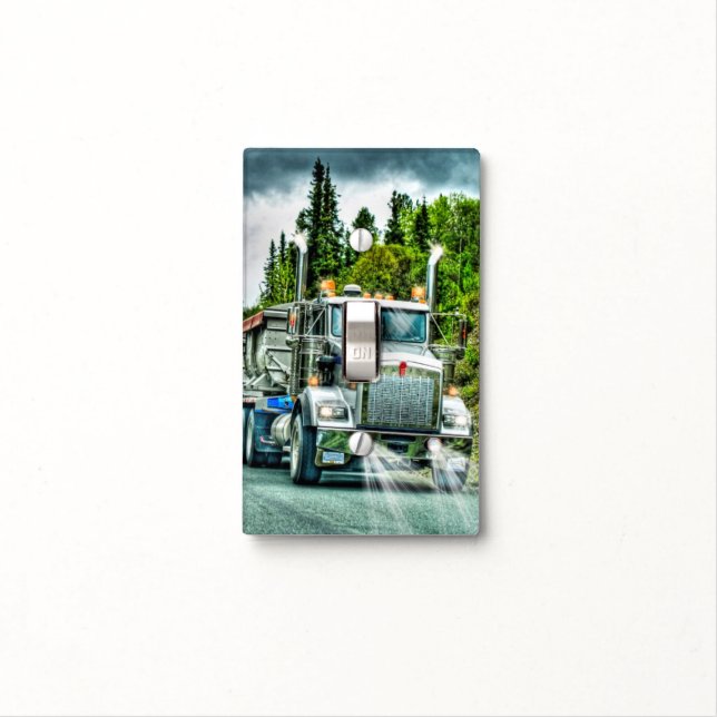 Silver-Grey Quarry Truck Lorry Photo Art Light Switch Cover (In Situ)