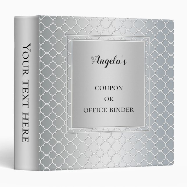 Silver Grey Quatrefoil Hobby Coupon Office Binder (Front/Spine)