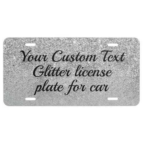 Silver Grey Shiny Calligraphy Sparkle Bling License Plate