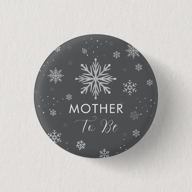 Silver Grey Snowflake Mother To Be Baby Shower  Button (Front)