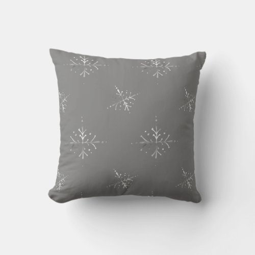 Silver Grey Snowflakes Pattern Throw Pillow