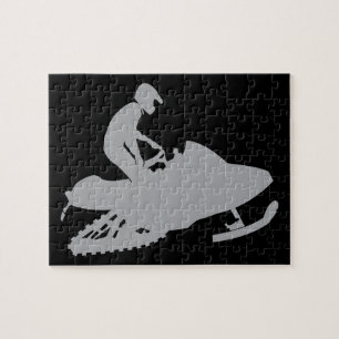 Silver Grey Snowmobiler Jigsaw Puzzle