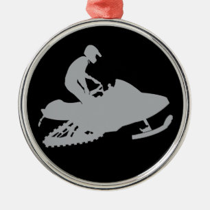 Silver Grey Snowmobiler Metal Ornament