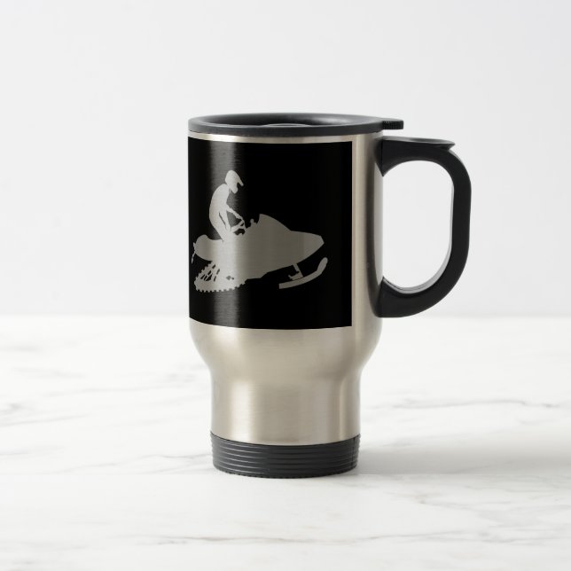 Silver Grey Snowmobiler Travel Mug (Right)