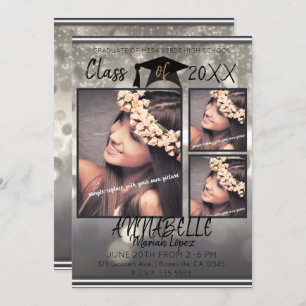 Silver Grey Sparkle Graduation Graduate Photo Invitation