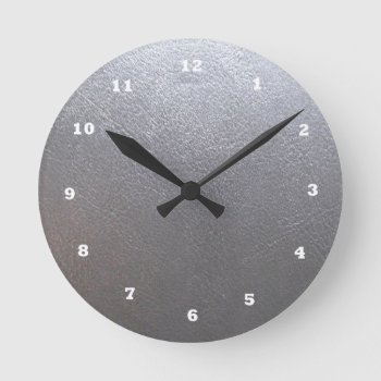 Silver Grey Sparkle : Leather Look Finish Round Clock by LOWPRICESALES at Zazzle