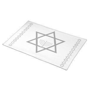 silver grey STAR OF DAVID Minorah white placemats