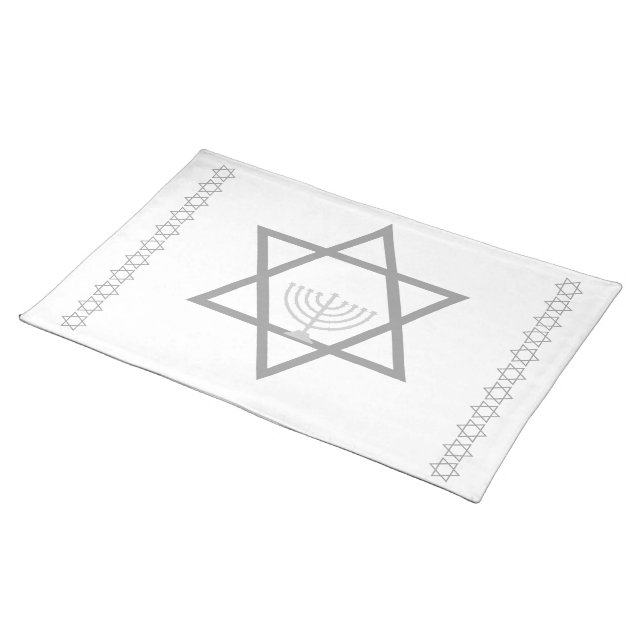 silver grey STAR OF DAVID Minorah white placemats (On Table)