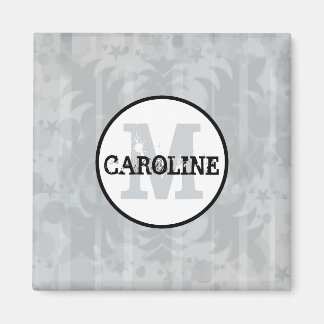 Silver Grey Stars Modern Monogram Damask Stars  Magnet