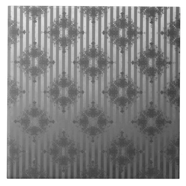 Silver Grey Striped Hollywood Regency Pattern Ceramic Tile (Front)