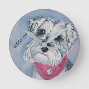 SILVER GREY SWEET SCHNAUZER ROUND CLOCK