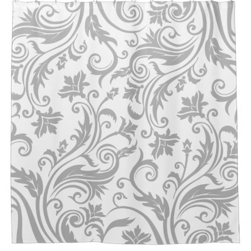 Silver Grey Vintage Damask Pattern Shower Curtain