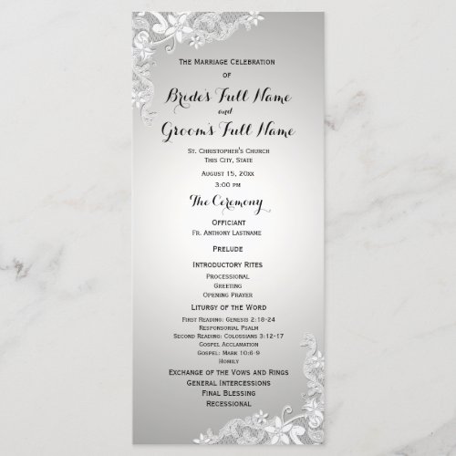 Silver Grey Vintage Floral Lace Wedding Program