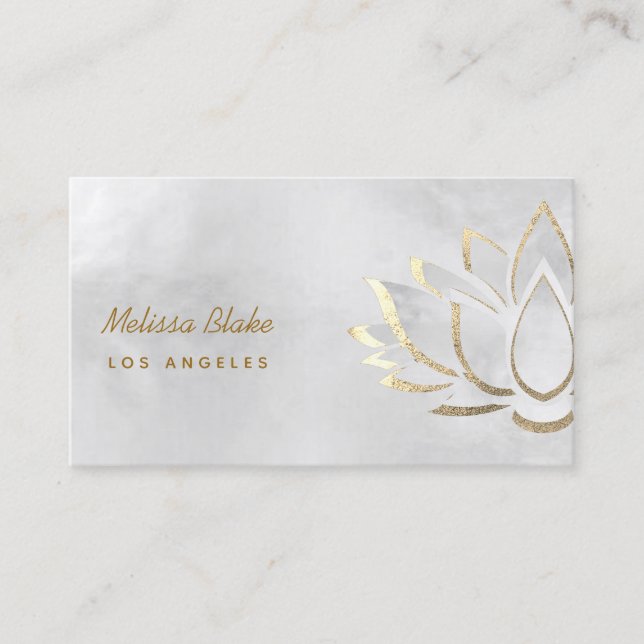 silver grey watercolor lotus design business card (Front)
