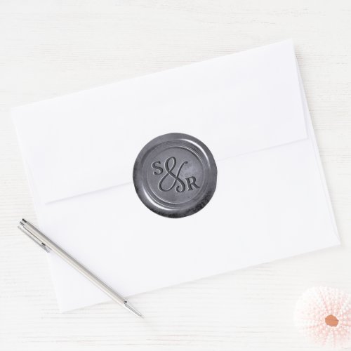 Silver grey wax seal sticker with initials 