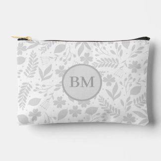 Silver Grey & White Boho Leaves Monogram 