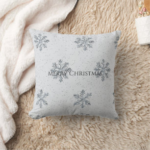 Silver Grey Winter Snowflakes Christmas Throw Pillow