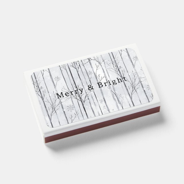 Silver Grey Winter Trees Christmas Matchboxes (Front Closed)