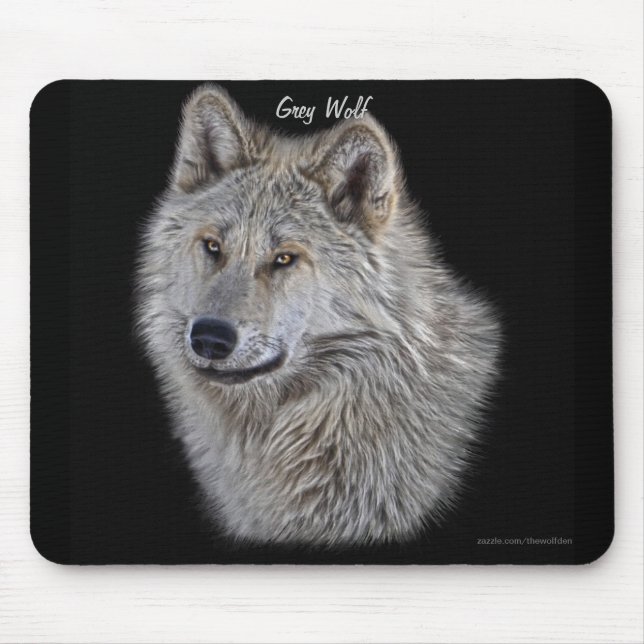 Silver Grey Wolf Wildlife Art Portrait Mouse Pad (Front)