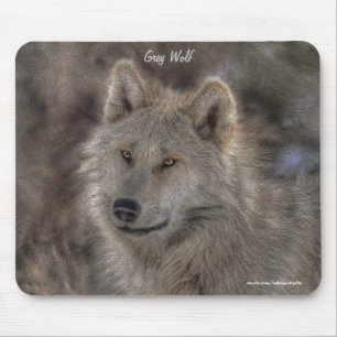 Silver Grey Wolf Wildlife Art Portrait Mouse Pad