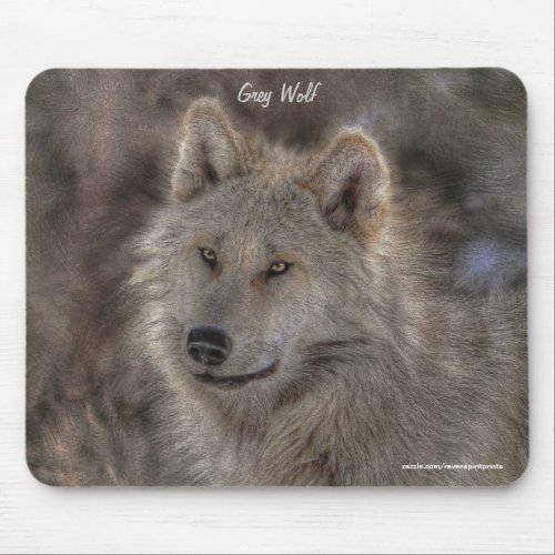 Silver Grey Wolf Wildlife Art Portrait Mouse Pad