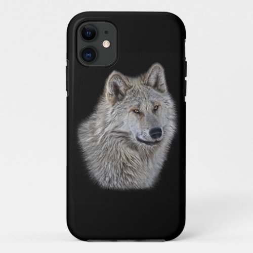 Silver Grey Wolf Wildlife Portrait iPhone 11 Case