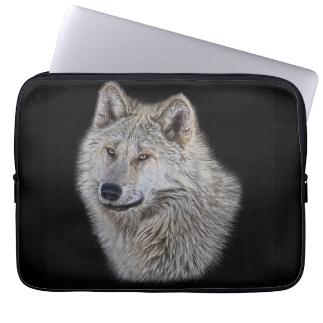Silver Grey Wolf Wildlife Portrait Laptop Sleeve (Front)