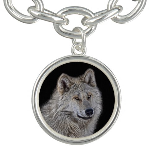 Silver Grey Wolf Wildlife Portrait Photo Bracelet