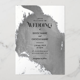 Silver Grunge Texture Wedding Foil Invitation