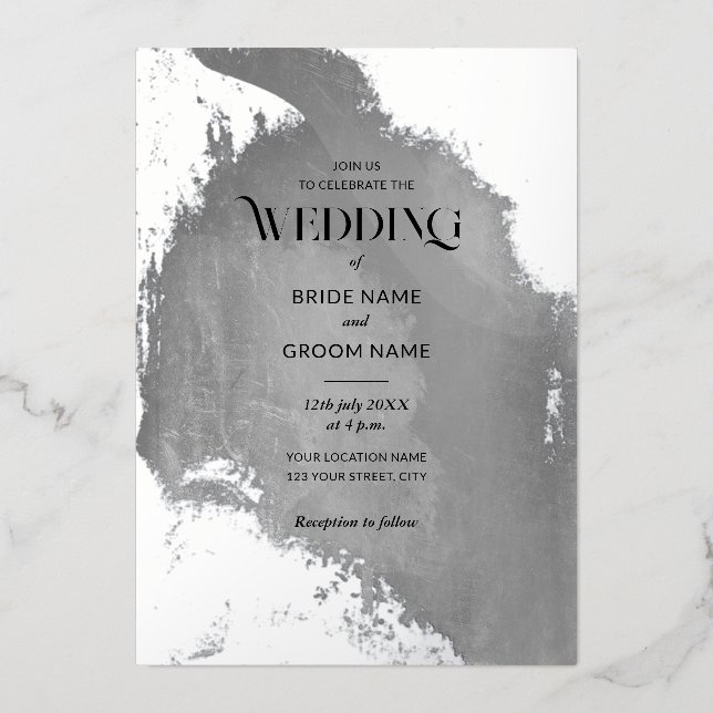 Silver Grunge Texture Wedding Foil Invitation (Front)