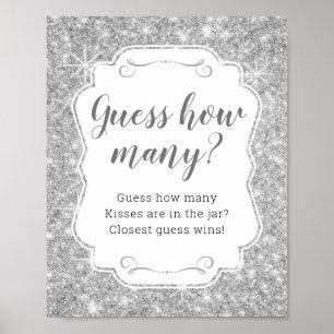 Silver Guess How Many Kisses Bridal Shower Game Poster