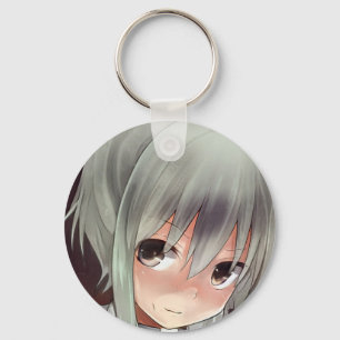 Silver haired anime girl in shadow kitty voices keychain