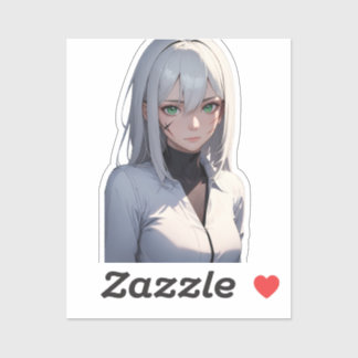 Silver-Haired Anime Warrior Concept Sticker