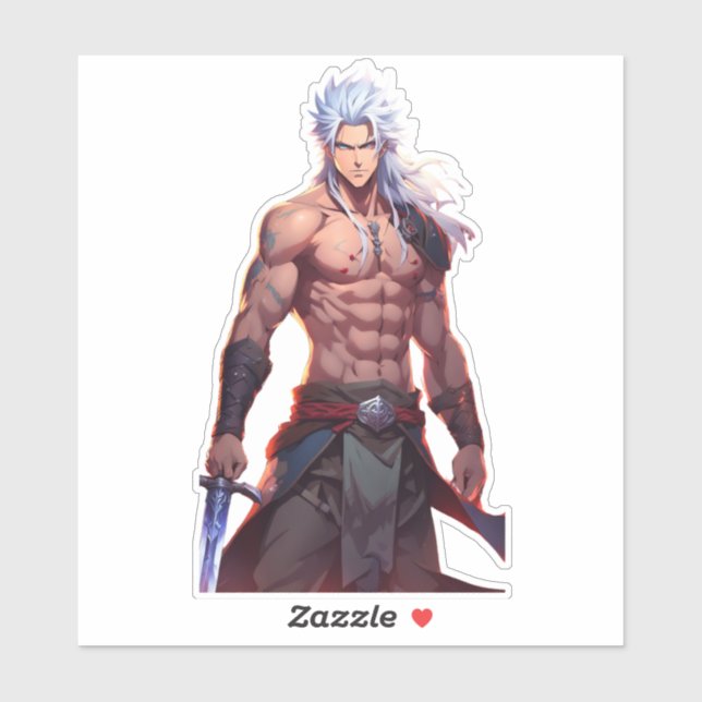 Silver-Haired Swordsman Fantasy Battle Sticker (Sheet)