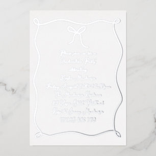 Silver Hand Drawn Bow Photo Graduation Party Foil Invitation