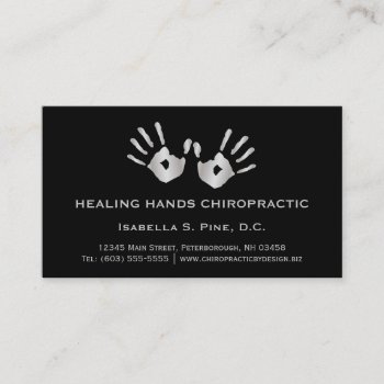 Silver Hand Prints Office Hours Chiropractor Business Card by chiropracticbydesign at Zazzle