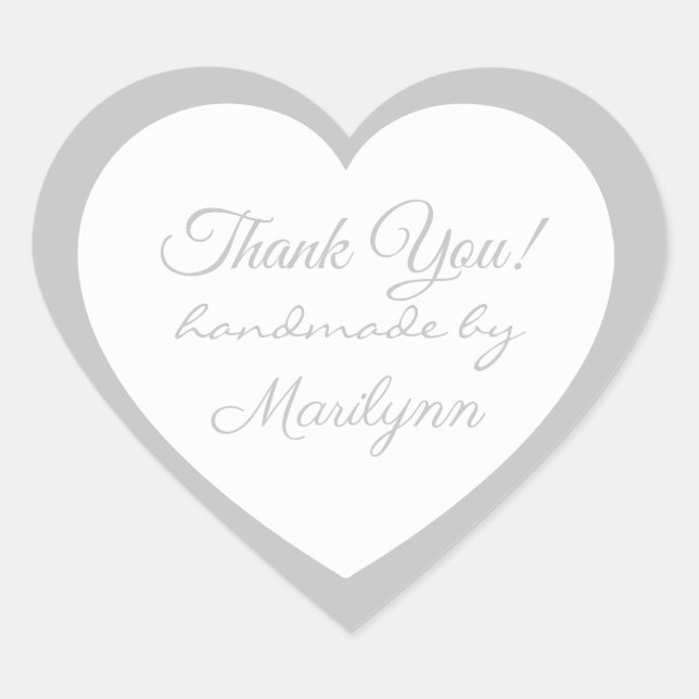 Silver handmade by X, Thank You, Custom Elegant   Heart Sticker (Front)