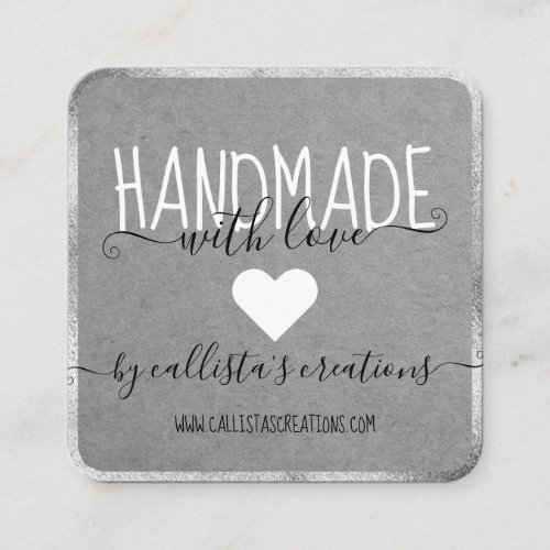 Silver Handmade With Love Etsy Home Crafter Art Square Business Card