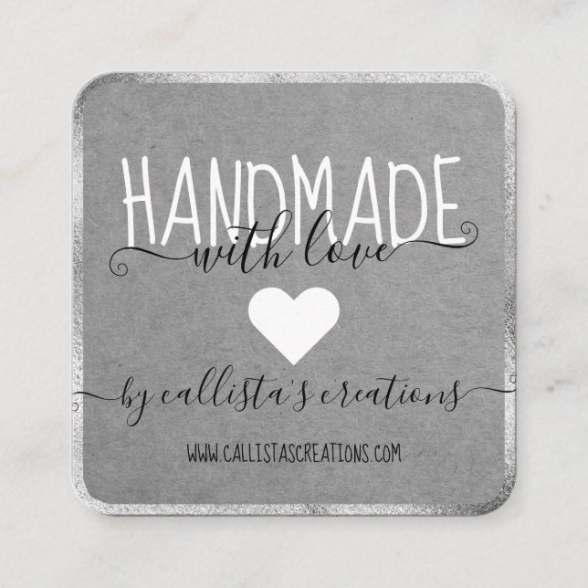 Silver Handmade With Love Etsy Home Crafter Art Square Business Card (Front)