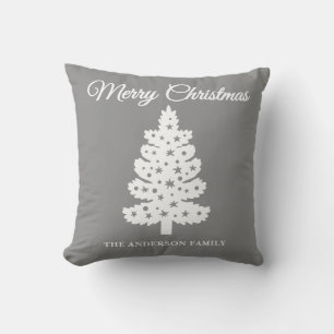 Silver Handwritten Script Christmas Tree Throw Pillow