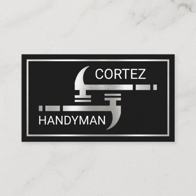 Silver Handyman Hammers Frame Business Card (Front)