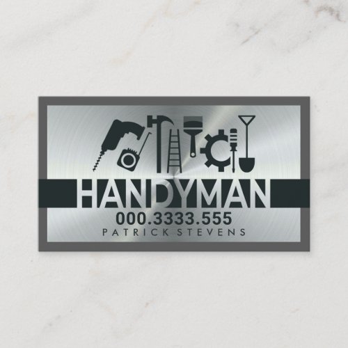 Silver Handyman Signage Construction Tools Business Card
