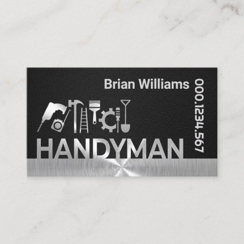 Silver Handyman Signage On Leather Business Card