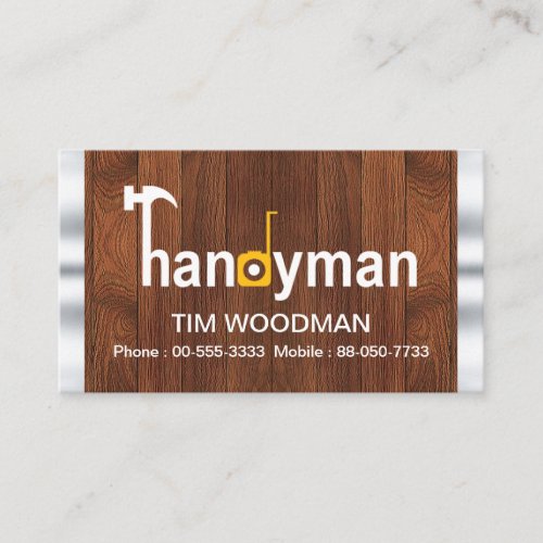 Silver Handyman Signage On Timber Business Card