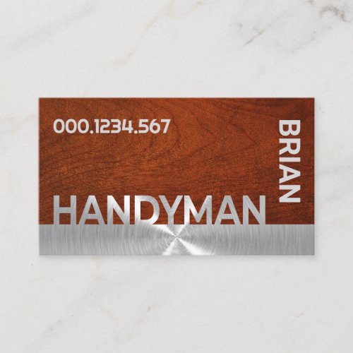 Silver Handyman Signage On Woodwork Business Card